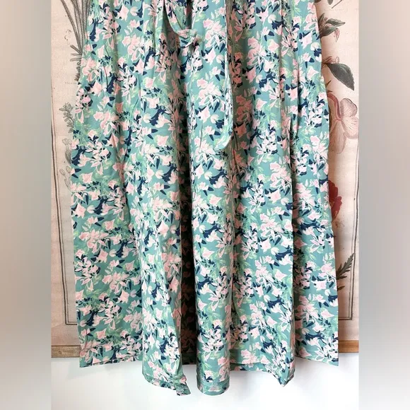 NWT Pact Modern Halter Fit &amp; Flare Floral Spruce Organic Midi Dress Blue Medium