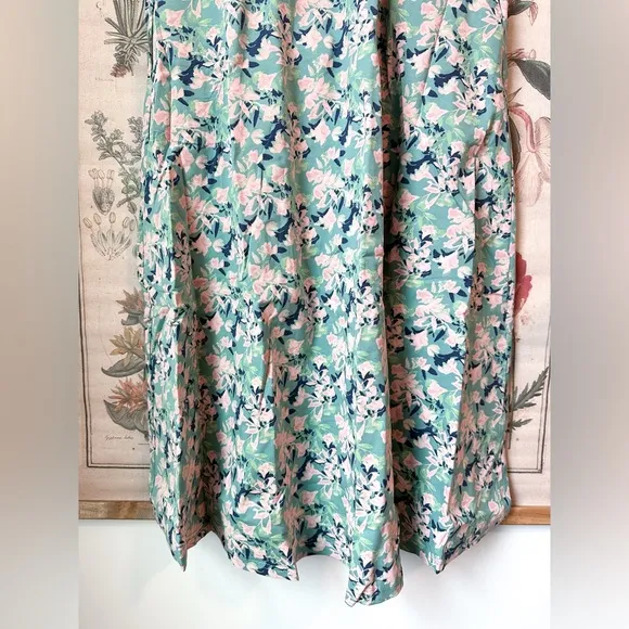 NWT Pact Modern Halter Fit &amp; Flare Floral Spruce Organic Midi Dress Blue Medium