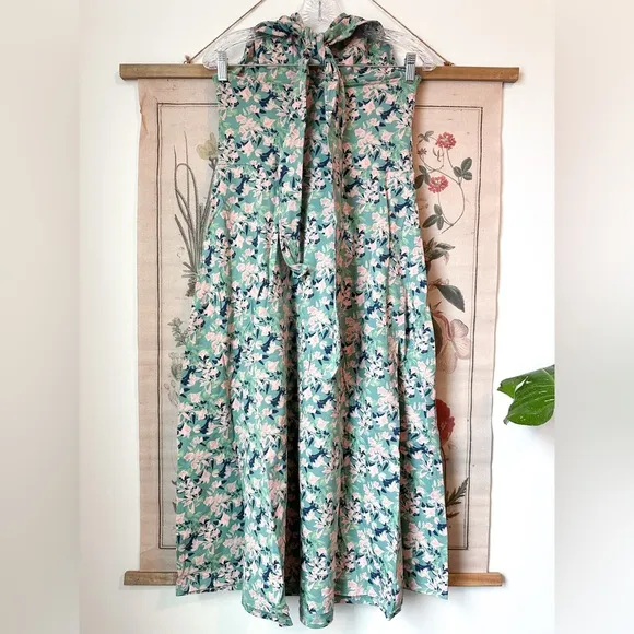 NWT Pact Modern Halter Fit &amp; Flare Floral Spruce Organic Midi Dress Blue Medium