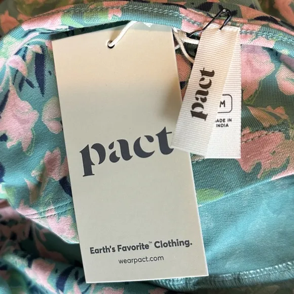 NWT Pact Modern Halter Fit &amp; Flare Floral Spruce Organic Midi Dress Blue Medium