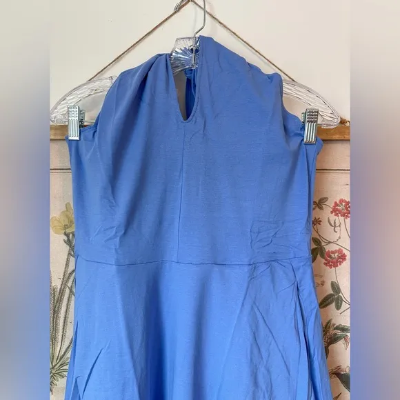 NWT Pact Modern Halter Fit &amp; Flare Vacation Organic Midi Dress Blue Medium