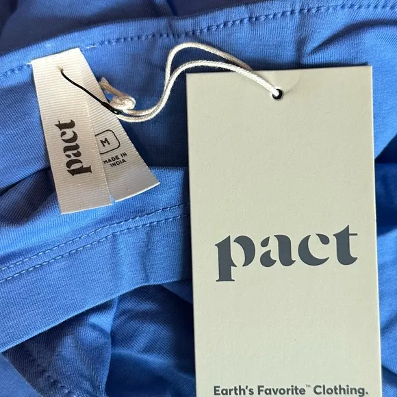 NWT Pact Modern Halter Fit &amp; Flare Vacation Organic Midi Dress Blue Medium