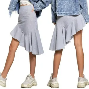 NWT POL Asymmetrical Ruffle Hem Pinstripe Cotton Mini Skirt
