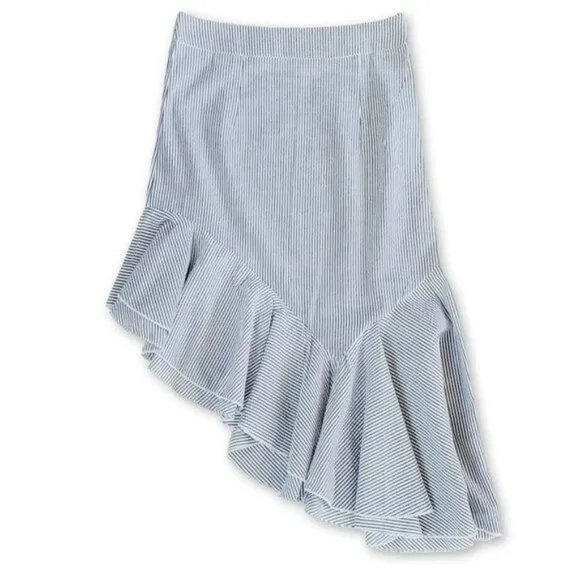 NWT POL Asymmetrical Ruffle Hem Pinstripe Cotton Mini Skirt