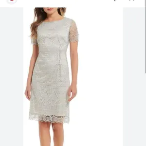 NWT Preston &amp; York Frannie Silver Metallic Lace Sheath Short Sleeve Dress