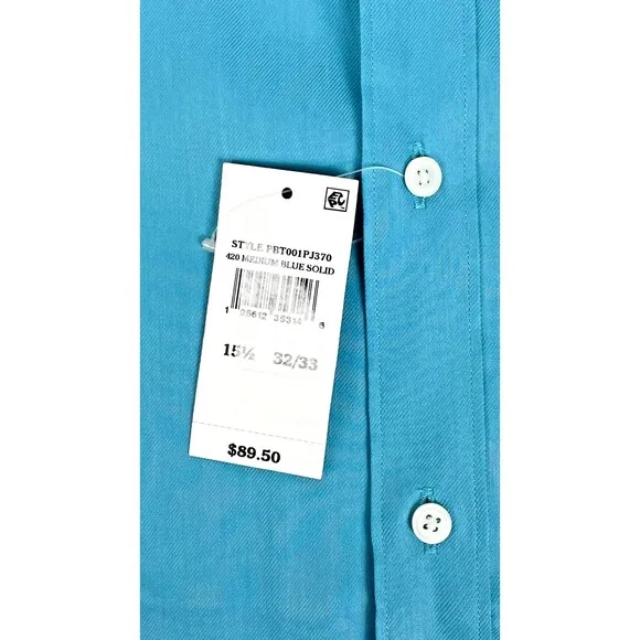 NWT Psycho Bunny Modern Fit No Iron Stretch Dress Shirt Teal Blue Men 15.5 32/33
