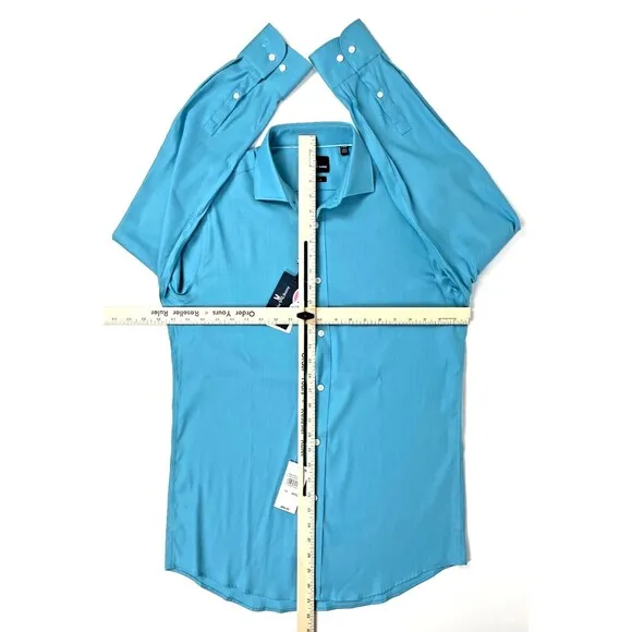 NWT Psycho Bunny Modern Fit No Iron Stretch Dress Shirt Teal Blue Men 15.5 32/33