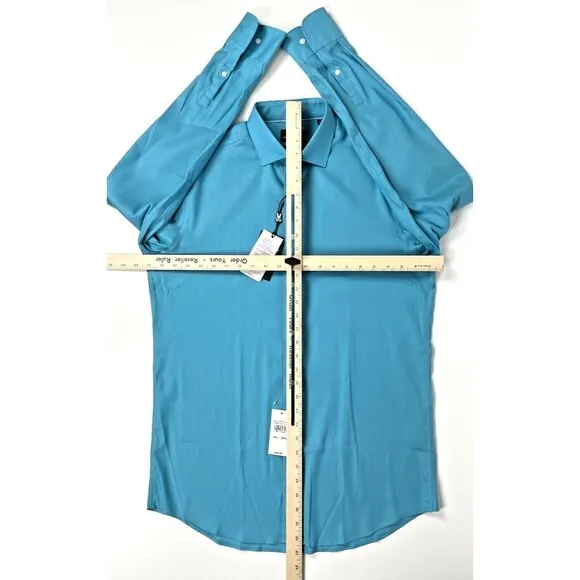 NWT Psycho Bunny Modern Fit No Iron Stretch Dress Shirt Teal Blue Men 15.5 34/35