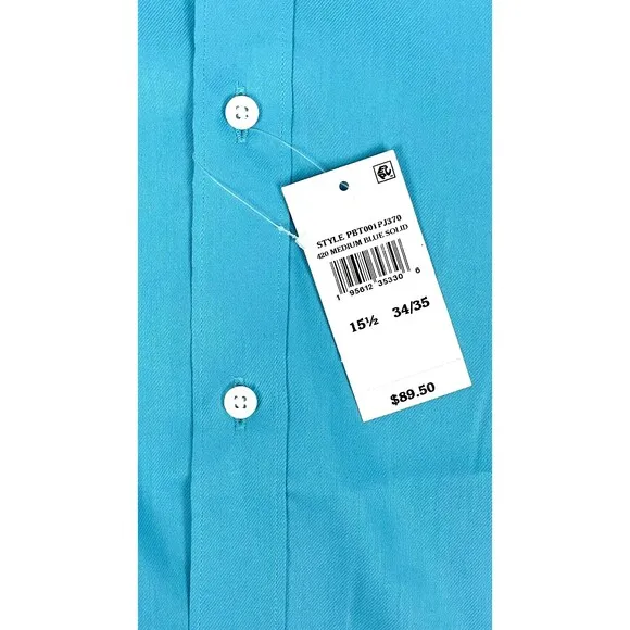 NWT Psycho Bunny Modern Fit No Iron Stretch Dress Shirt Teal Blue Men 15.5 34/35
