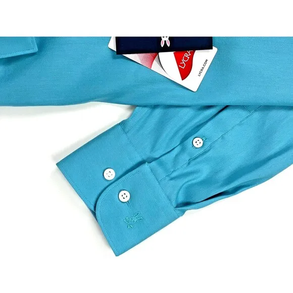 NWT Psycho Bunny Modern Fit No Iron Stretch Dress Shirt Teal Blue Men 15.5 34/35