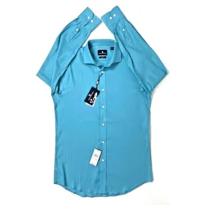NWT Psycho Bunny Modern Fit No Iron Stretch Dress Shirt Teal Blue Men 15.5 34/35