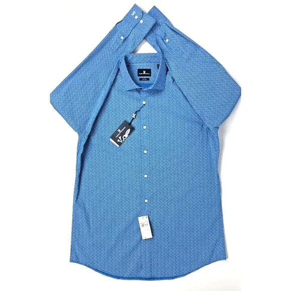 NWT Psycho Bunny Modern Fit Non-Iron Stretch Dress Shirt Floral Blue 15.5 32/33