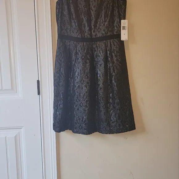 NWT Ralph Lauren Black Silver Lace Metallic Sleeveless Sheath Dress
