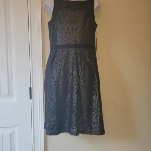 NWT Ralph Lauren Black Silver Lace Metallic Sleeveless Sheath Dress