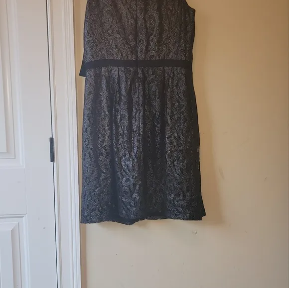 NWT Ralph Lauren Black Silver Lace Metallic Sleeveless Sheath Dress