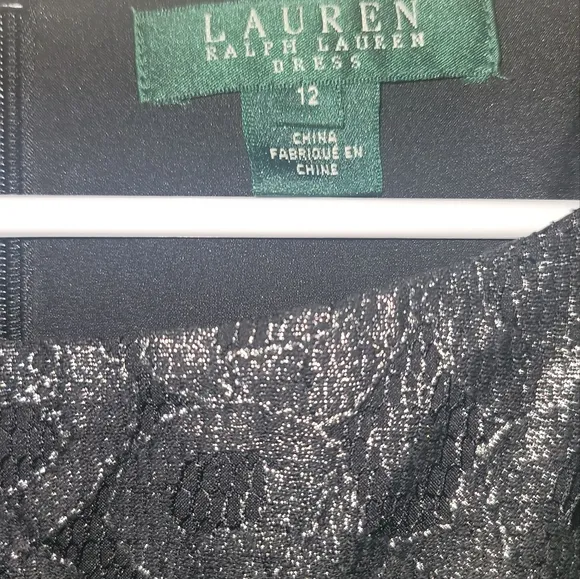 NWT Ralph Lauren Black Silver Lace Metallic Sleeveless Sheath Dress