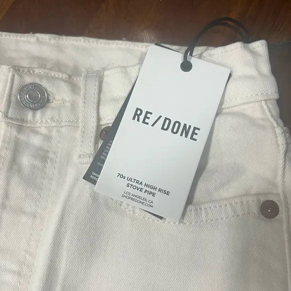 NWT! Re/Done | Comfort Stretch High Rise Stove Pipe Jeans | Vintage White | 25