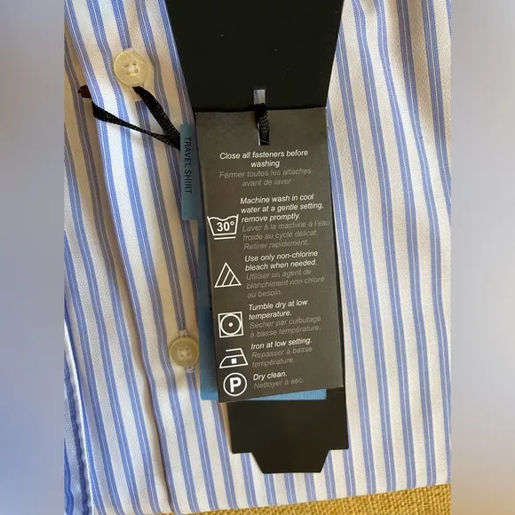 NWT Saks Fifth Avenue Travel Blue and White Striped Button Down Shirt