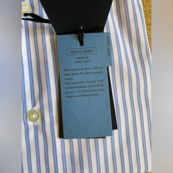 NWT Saks Fifth Avenue Travel Blue and White Striped Button Down Shirt