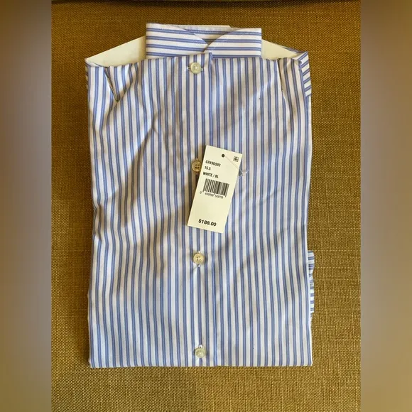 NWT Saks Fifth Avenue Travel Blue and White Striped Button Down Shirt
