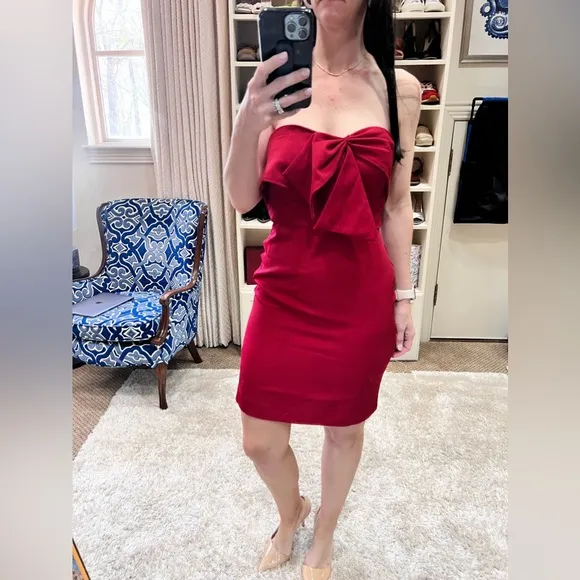 NWT SAM EDELMAN Bow Strapless Sheath Cocktail Red Mini Dress MSRP $128 SIZE 2