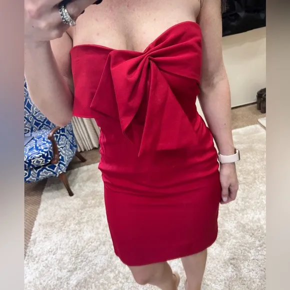 NWT SAM EDELMAN Bow Strapless Sheath Cocktail Red Mini Dress MSRP $128 SIZE 2