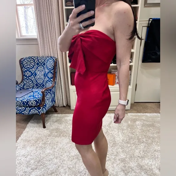 NWT SAM EDELMAN Bow Strapless Sheath Cocktail Red Mini Dress MSRP $128 SIZE 2