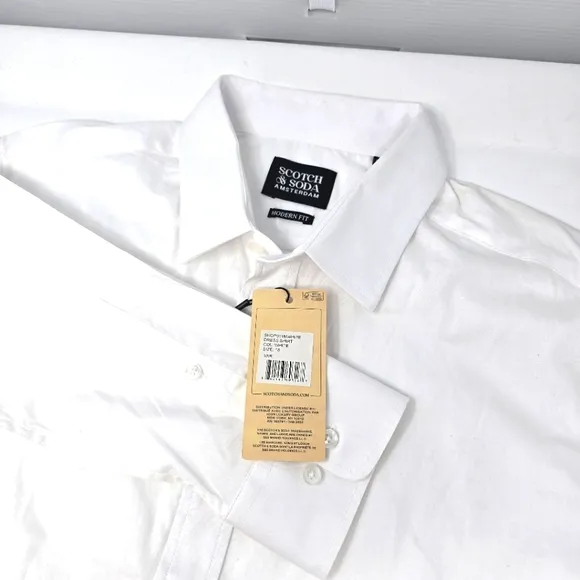 NWT‎ Scotch &amp; Soda Men's White Dress Shirt Size 18/46 Shop011mwhite Modern Fit.