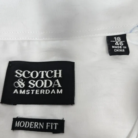 NWT‎ Scotch &amp; Soda Men's White Dress Shirt Size 18/46 Shop011mwhite Modern Fit.