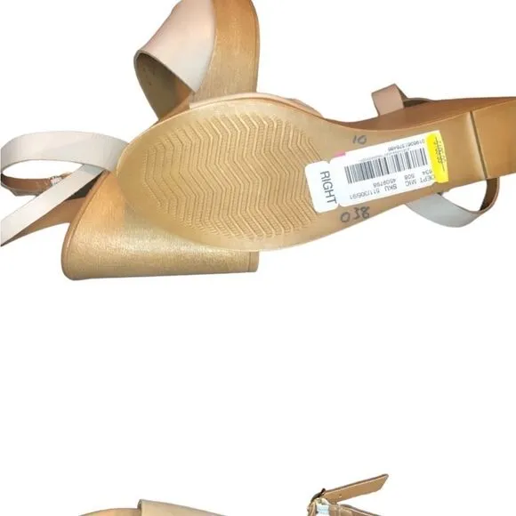 NWT Steven Madden Tan Khaki Sandals Open Toe Back Cross Straps Wide Wedge