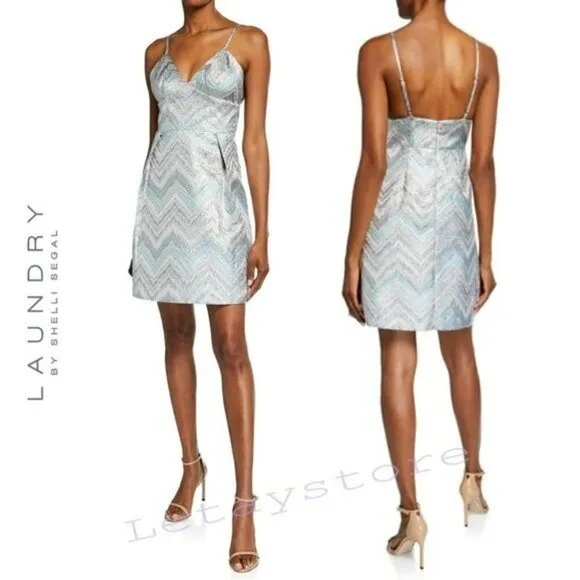 NWT Stunning Laundry By Shelli Segal Metallic Shimmer Cocktail Party Mini Dress