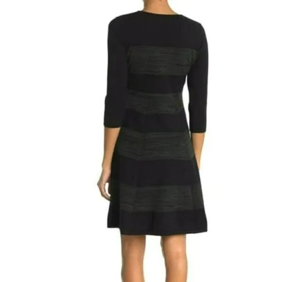 NWT T Tahari Striped A-Line 3/4 Sleeve Knit Mini Dress