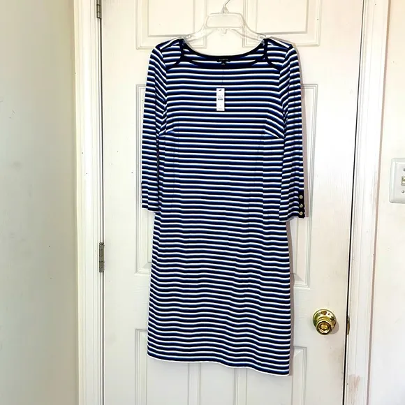 NWT Talbots Marine Strips White &amp; Blue Dress Size Medium