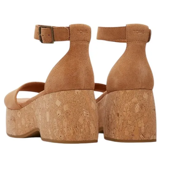 NWT TOMS LAILA TAN SUEDE WEDGE SLINGBACK SUMMER SHOES WOMENS SIZE 9 NEW IN BOX