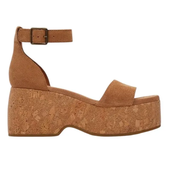 NWT TOMS LAILA TAN SUEDE WEDGE SLINGBACK SUMMER SHOES WOMENS SIZE 9 NEW IN BOX