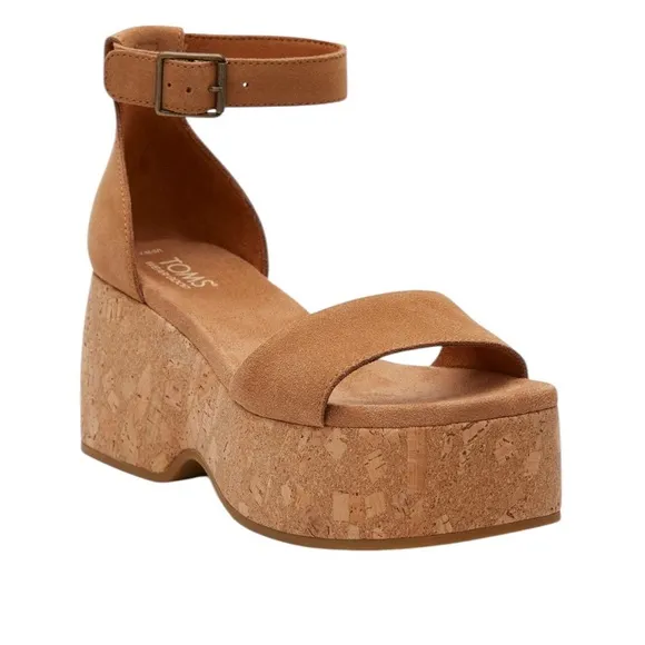 NWT TOMS LAILA TAN SUEDE WEDGE SLINGBACK SUMMER SHOES WOMENS SIZE 9 NEW IN BOX
