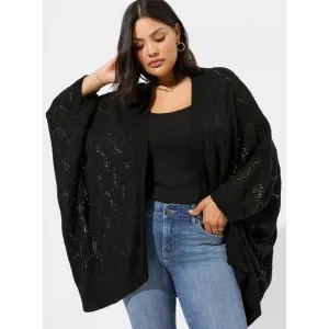 NWT! Torrid Dolman Lightweight Crochet Pointelle Ruana - Black