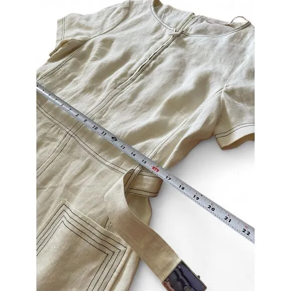 NWT Tory Burch Women’s Nadia Linen Mini Ivory Lining Short Sleeve Belted Dress L