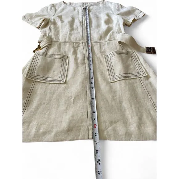NWT Tory Burch Women’s Nadia Linen Mini Ivory Lining Short Sleeve Belted Dress L