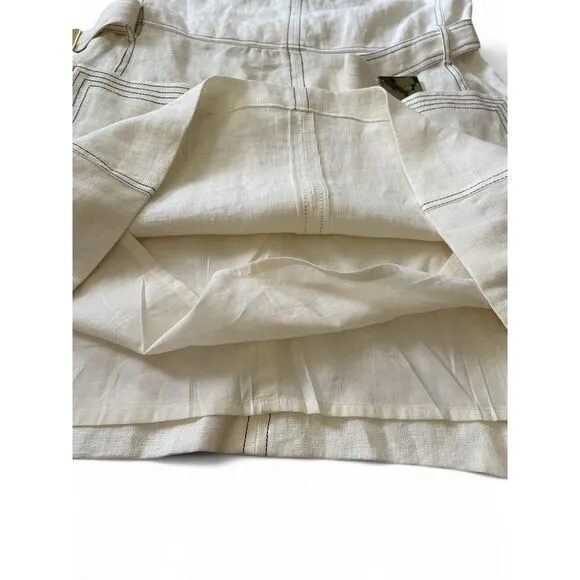 NWT Tory Burch Women’s Nadia Linen Mini Ivory Lining Short Sleeve Belted Dress L