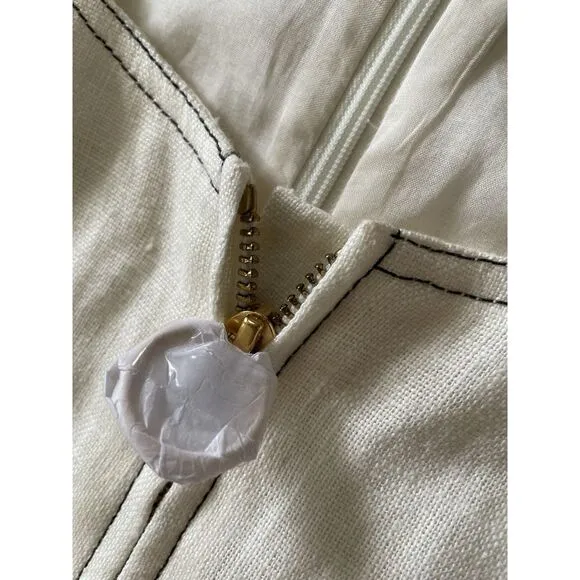 NWT Tory Burch Women’s Nadia Linen Mini Ivory Lining Short Sleeve Belted Dress L