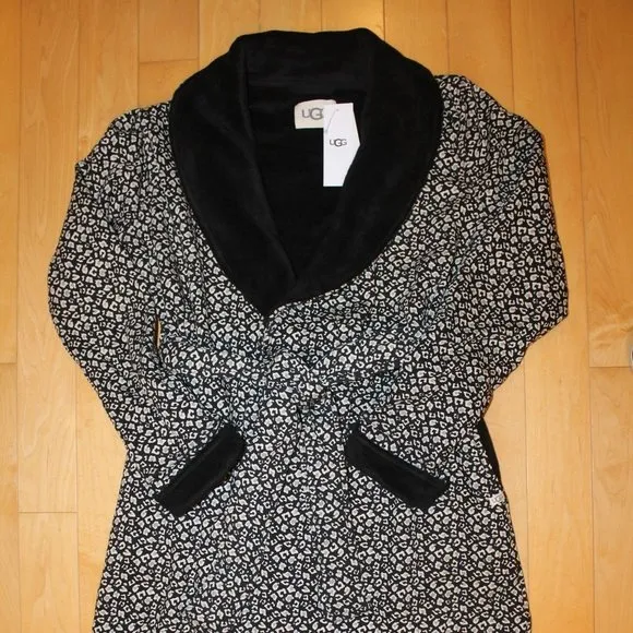 NWT UGG WOMEN'S DUFFIELD II LEOPARD‎ BLACK GRAY ROBE $130