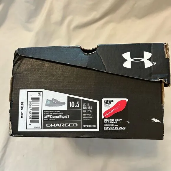 NWT Under Armour Women's Charged Rogue Gray &amp; Blue Running Shoes size 10.5