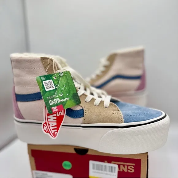 NWT Vans Sk8 Hi Pig Suede Multi Sherpa platform sneakers pink blue tan unisex​