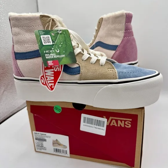 NWT Vans Sk8 Hi Pig Suede Multi Sherpa platform sneakers pink blue tan unisex​
