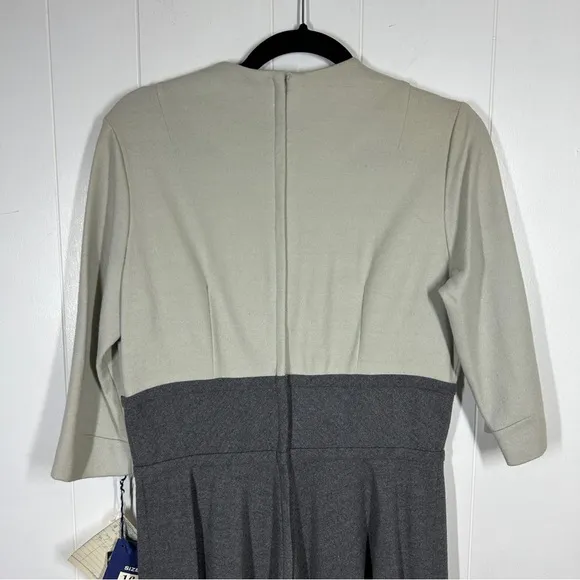 NWT Vintage Alison Ayres Worsted Wool Dress 1965 Cream and Gray 16 (modern S)