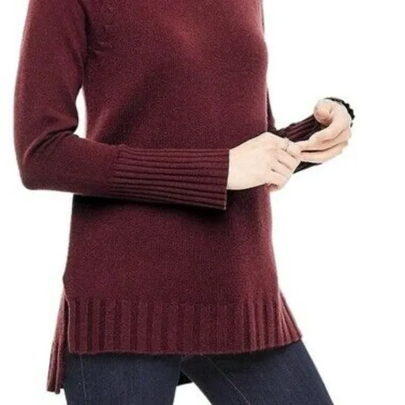 NWT- XS-Ann Taylor 100% Cashmere Turtleneck Tunic Sweater - Tinto Red