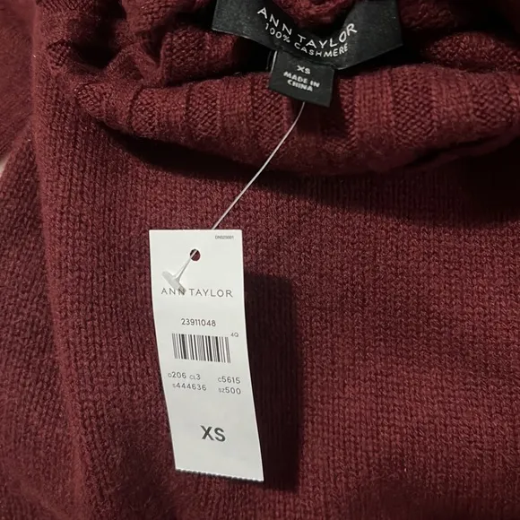NWT- XS-Ann Taylor 100% Cashmere Turtleneck Tunic Sweater - Tinto Red