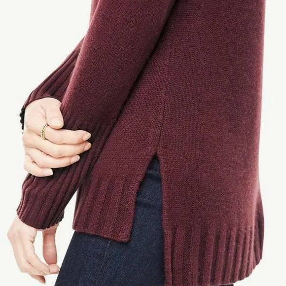 NWT- XS-Ann Taylor 100% Cashmere Turtleneck Tunic Sweater - Tinto Red