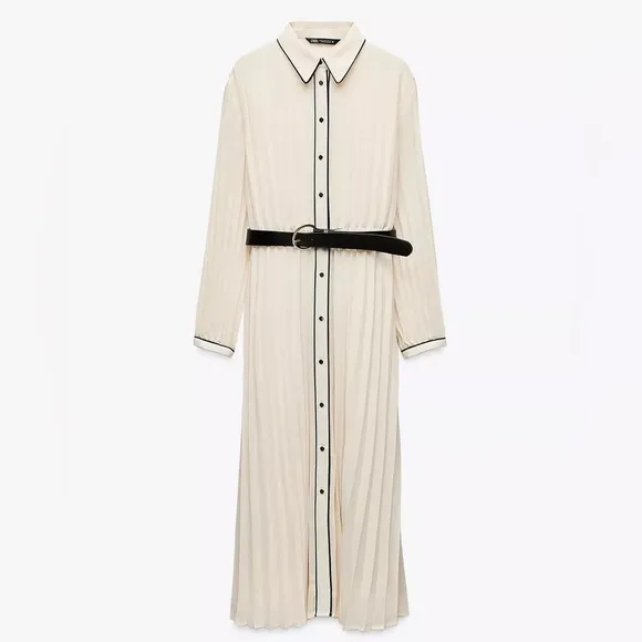 NWT ZARA PLEATED DRESS WITH BELT SIZE S